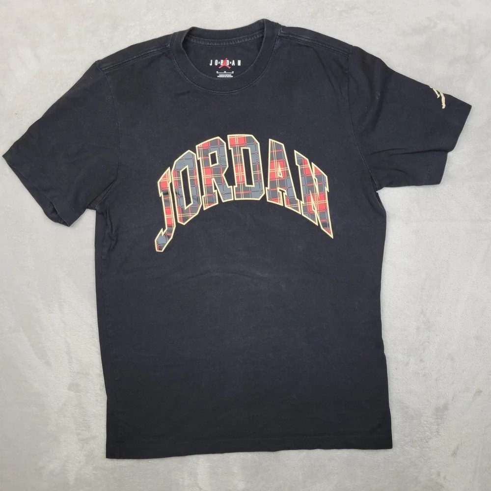 Jordan Shirt Mens Medium Plaid Graphic Tee‎ Plaid Jumpman Air Flight Basketball